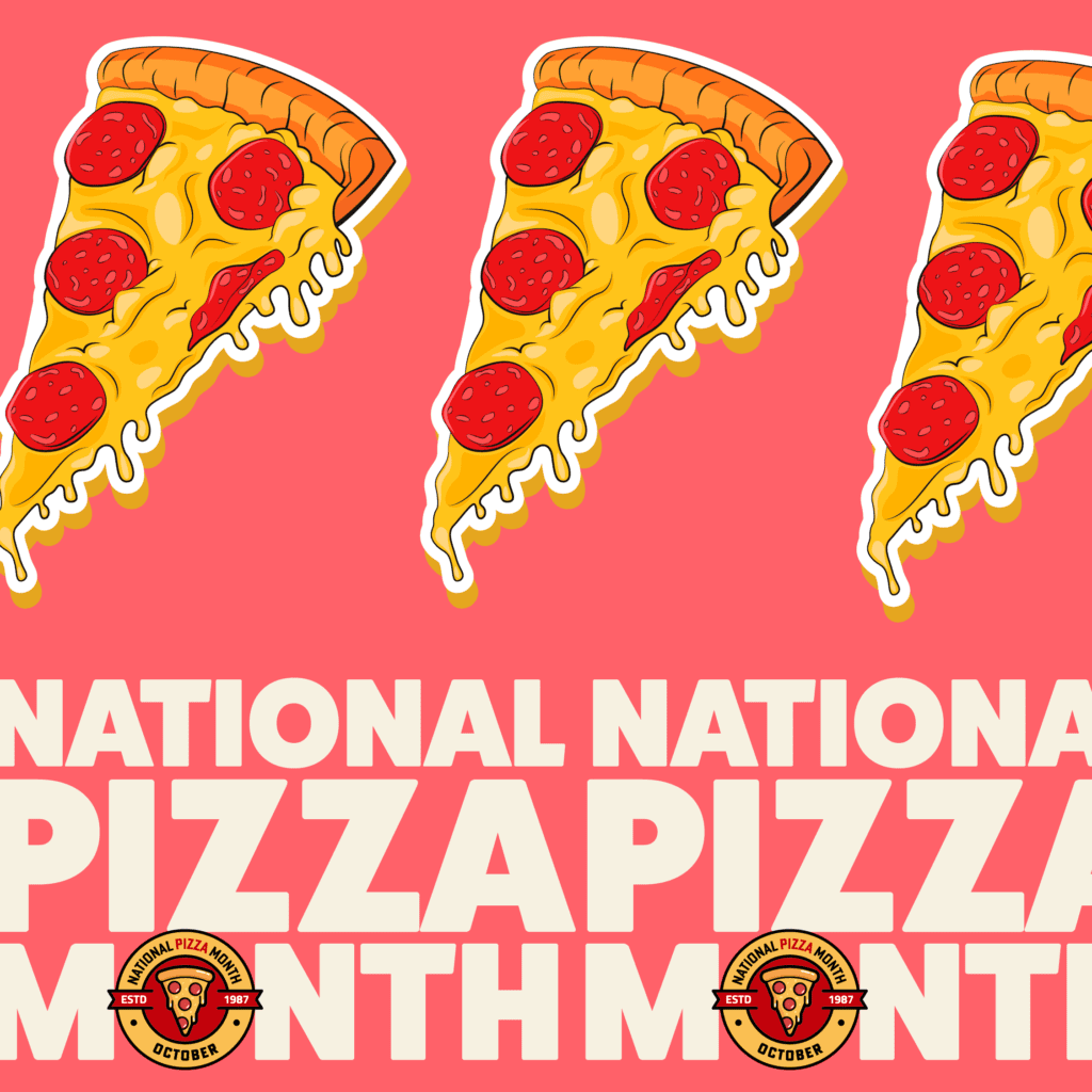 pizzas and logos, National Pizza Month, social graphic