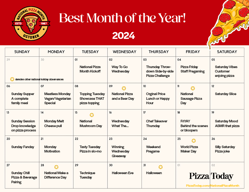 National Pizza Month social media calendar, marketing pizza month